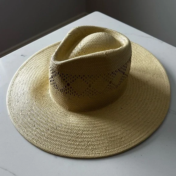 Brixton Natural Straw Wide-Brim Fedora Hat - Picture 5 of 7